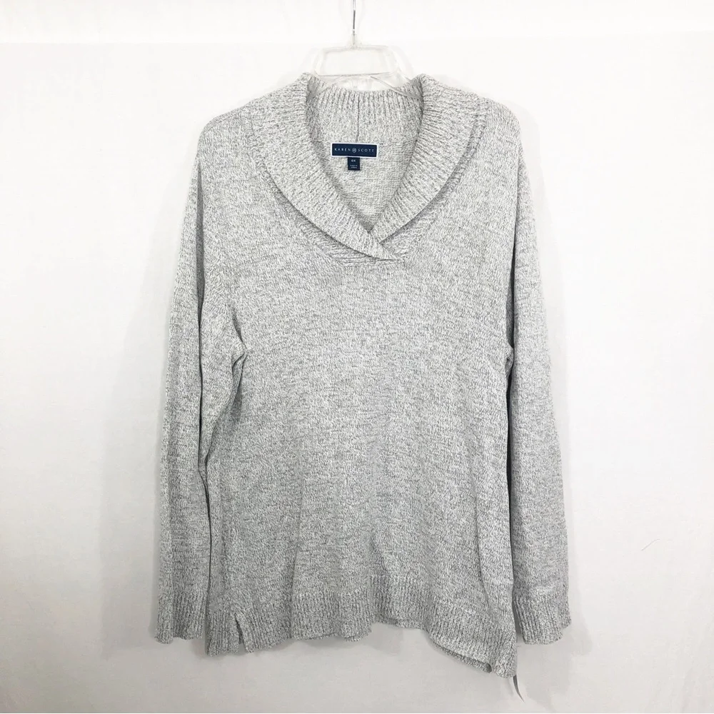 NEW Karen Scott Marled Shawl Collar Tunic Sweater, Size 0X, Gray White